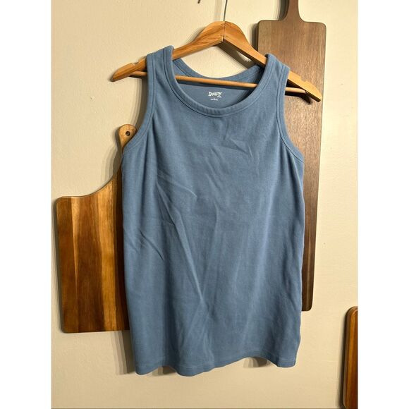 Duluth Trading Company Dusty Blue Ribbed Knit Lined Racerback Tank Top Large - Picture 1 of 4